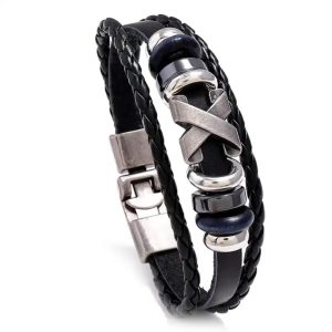 Black Leather X Style Bracelet