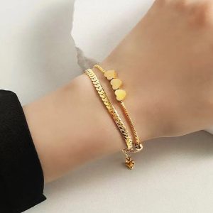 Double Bracelet with Three Pretty Love Hearts