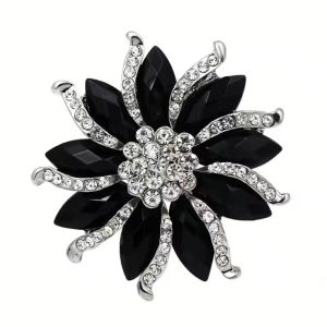Black Sparkle Flower Brooch