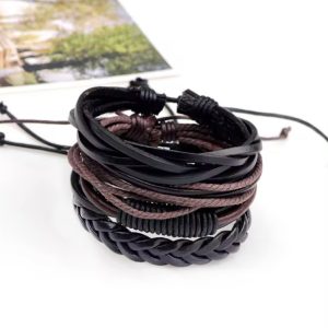 Leather Combo Four Piece Casual Bracelet